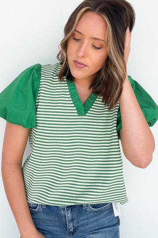 Charm Stripe Top in Green