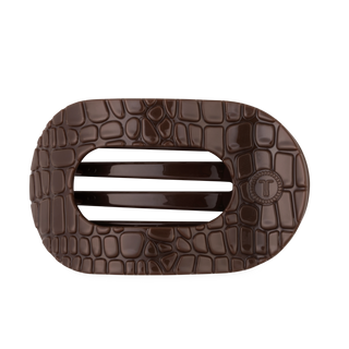Crocodile Flat Round Large Hair Clip in Brown