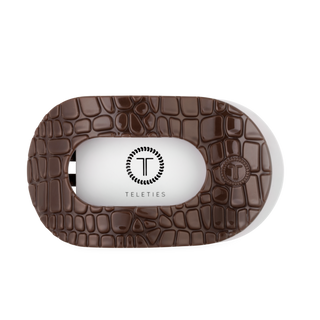 Crocodile Flat Round Large Hair Clip in Brown