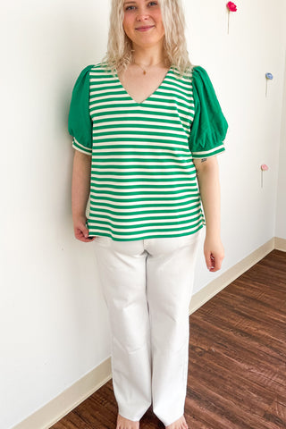 Paula Stripe Top in Green +