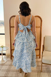 Blue Floral Tiered Midi Dress