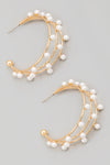 Layered Pearl Station Hoop Gold Earrings