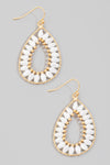 Beaded Tear Dangle Hook Earrings in White