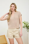 Split Neck Knit Pullover Khaki