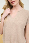 Split Neck Knit Pullover Khaki