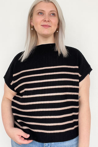 Alva Stripe Sweater Top In Black
