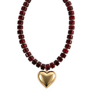 Beaded Heart Necklace in Burgundy
