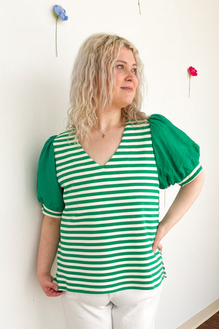 Paula Stripe Top in Green +