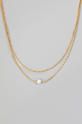 Pearl Bead Charm Layered Chain Necklace