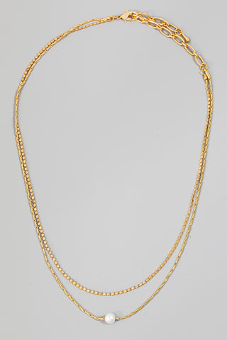 Pearl Bead Charm Layered Chain Necklace