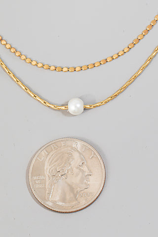 Pearl Bead Charm Layered Chain Necklace