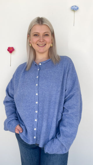 In The Works Cardigan in Dusty Blue