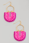 Raffia U-Hoop Earrings in Pink
