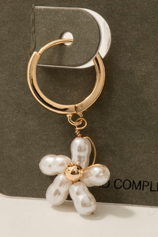 Pearl Beaded Flower Charm Hoop Earrings