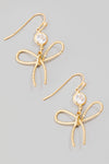 Disc Gem Ribbon Bow Dangle Earrings