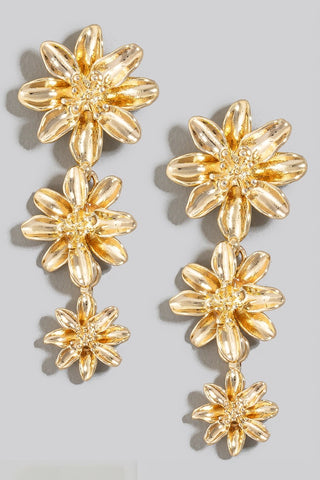 Triple Flower Dangle Chain Earrings