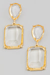 Clear Crystal Square Drop Gold Earrings