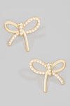 Pearl Pave Ribbon Bow Stud Earrings