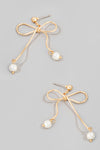 Pearl Charms Metallic Wire Ribbon Earrings