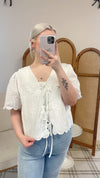 Calm Refelction Lace Trim Woven Top