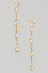 Rectangle Rhinestone Chain Earrings // Gold - Silver