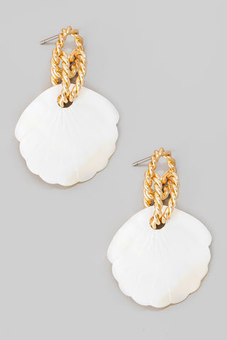 Seashell Clam Dangle Hoop Stud Earrings