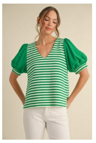 Paula Stripe Top in Green +
