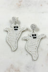 White Bead Ghost Earrings