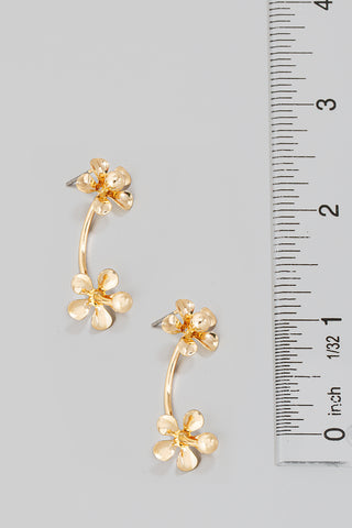 Double Flower Bar Link Stud Dangle Earrings