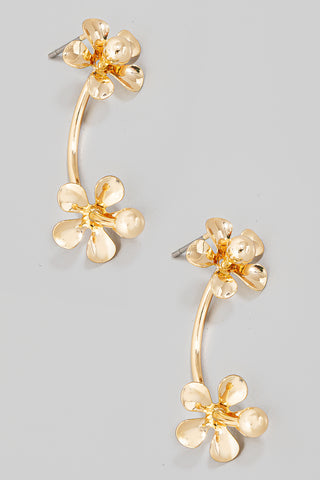 Double Flower Bar Link Stud Dangle Earrings
