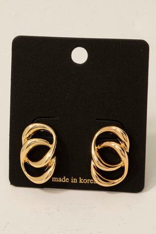 Double Chain Link Stud Dangle Earrings- Gold