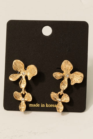 Textured Double Flower Dangle Earrings