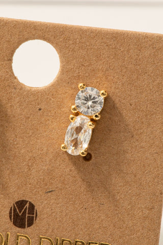 Gold Dipped Oval And Circle Cz Stud Earrings