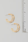 Rhinestone Studs Wire Hoop Earrings Gold