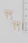 Rhinestone Studded Ribbon Bow Stud Earrings- Gold