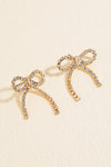 Rhinestone Studded Ribbon Bow Stud Earrings- Gold