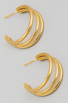 Three Line Hoop Earrings in Gold