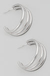 Three Line Hoop Earrings in Silver