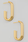 Three Line Oval Hoop Earrings in Gold