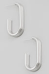 Three Line Oval Hoop Earrings in Silver