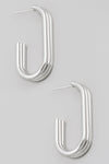 Three Line Oval Hoop Earrings in Silver RT