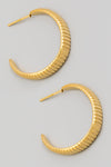 Ribbed Texture Hoop Gold Earrings RT
