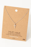 CZ Cross Pendant Necklace- Silver