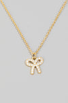 Rhinestone Ribbon Bow Pendant Necklace in Gold