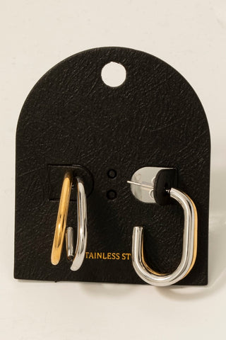Two Tone Layered Oval Hoop Earrings