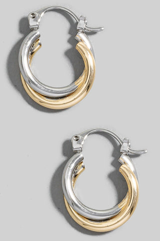 Two Tone Layered Latch Hoop Earrings