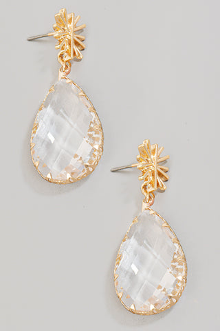 Large Faceted Tear Rhinestone Dangle Earrings