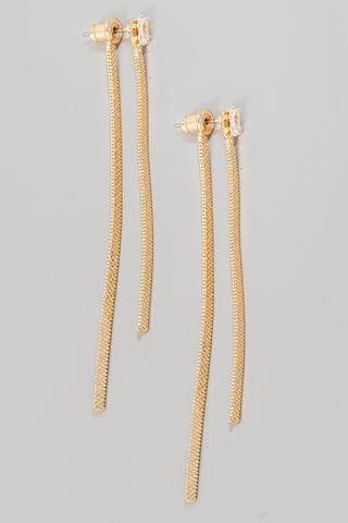 Flat Metallic Chain Dangle Rhinestone Stud Earrings