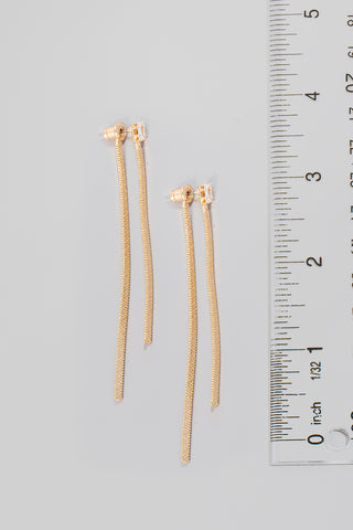 Flat Metallic Chain Dangle Rhinestone Stud Earrings