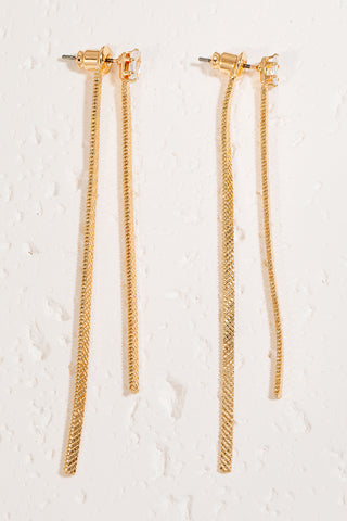 Flat Metallic Chain Dangle Rhinestone Stud Earrings